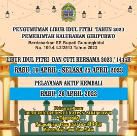 PENGUMUMAN LIBUR LEBARAN DAN CUTI BERSAMA 2023/1444H